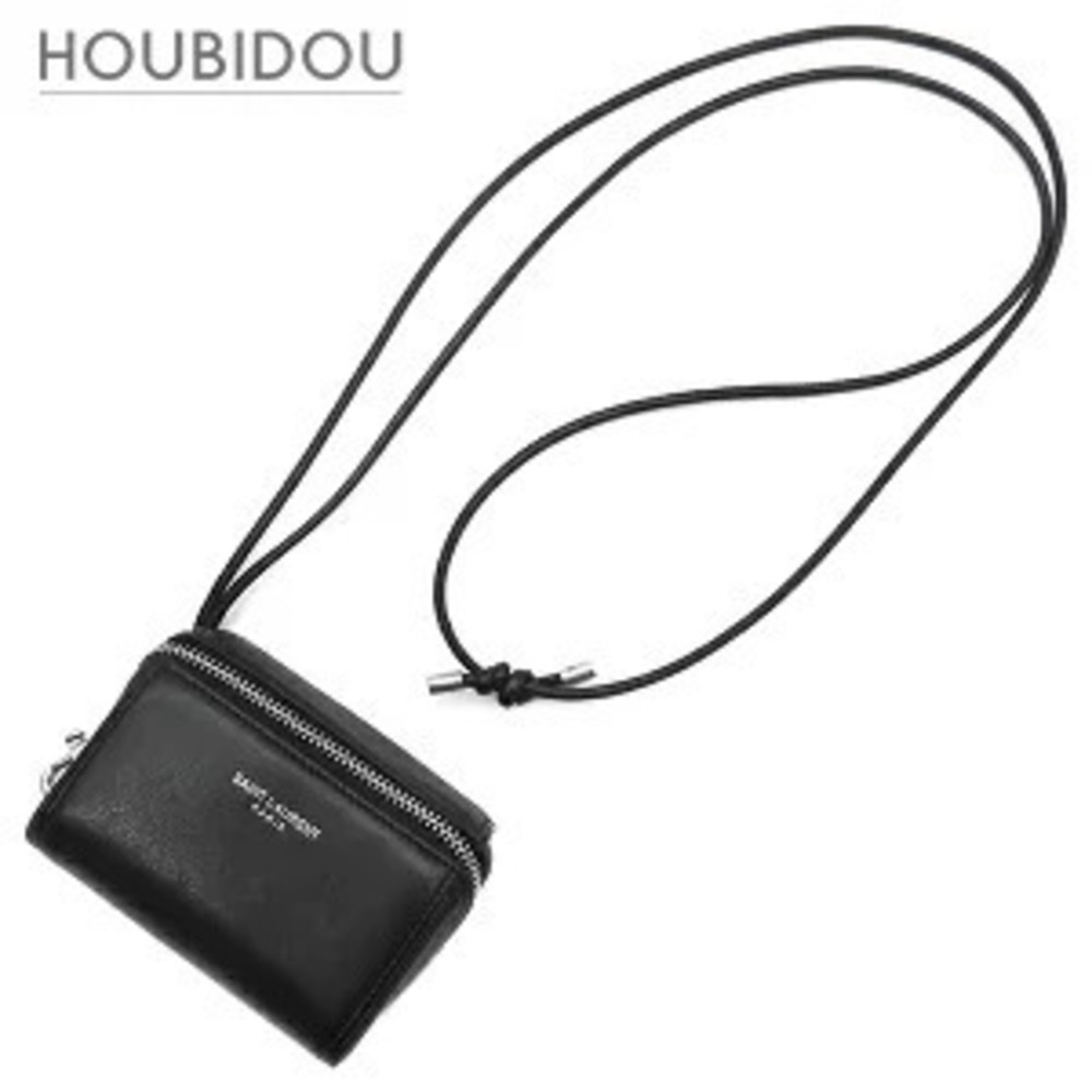 Saint Laurent Fragment Zip Pouch Clutch Leather Black Shoulder Bag Coin Case